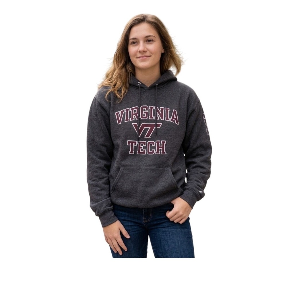 Champion Virginia Tech Hoodie Sweatshirt Gray Fleece University‎ Hokies S